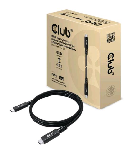 CLUB3D CAVO USB4 TYPE-C GEN 3x2 A USB TYPE-C BIDIREZIONALE 40 GBP/S 8K 60HZ 100W POWERDELIVERY M/M 0.8MT BLACK